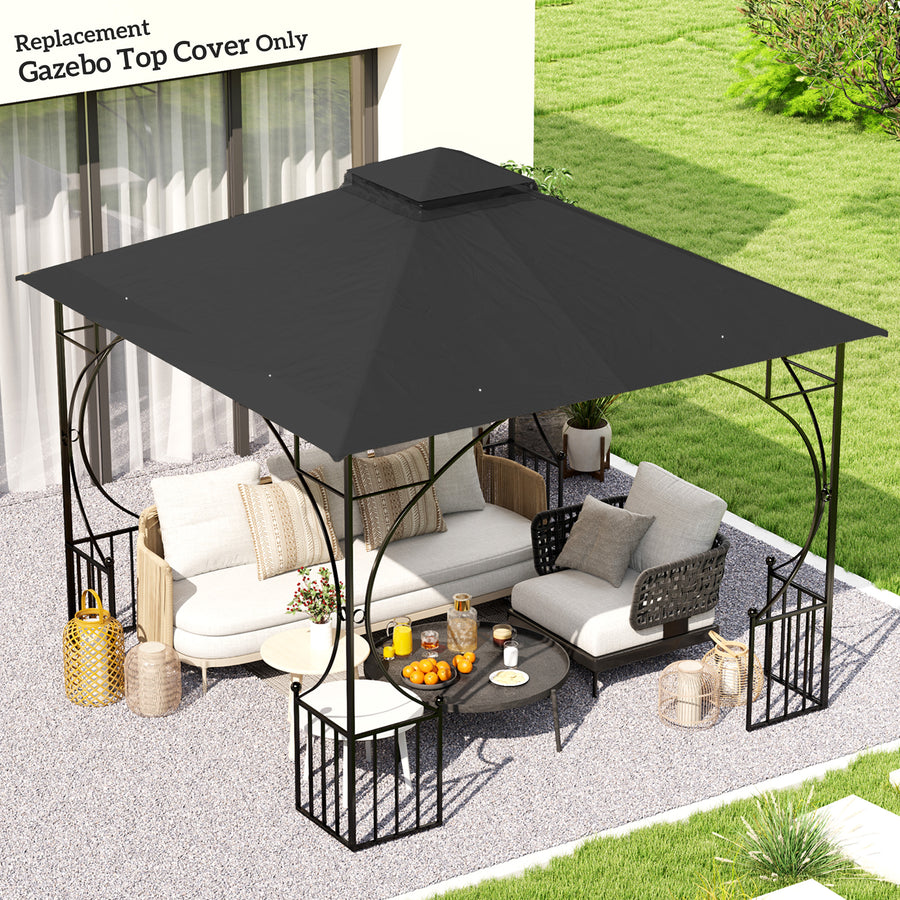 3x3(m) Replacement Gazebo Canopy, Double Tier Roof Top for Garden, Patio, Outdoor, Black (TOP ONLY)