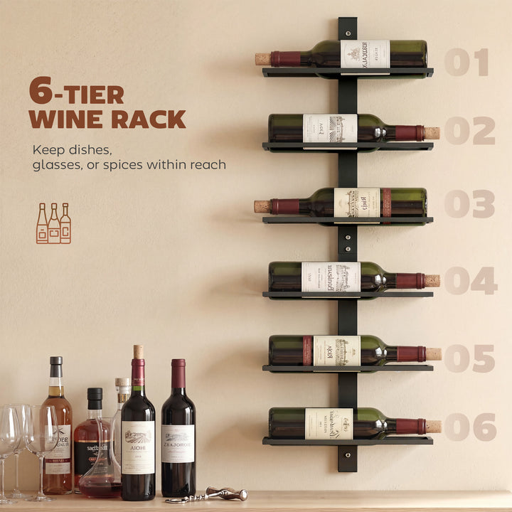 Wall Mounted Wine Rack, 6 Tier Metal Wine Display Rack, Storage Holder