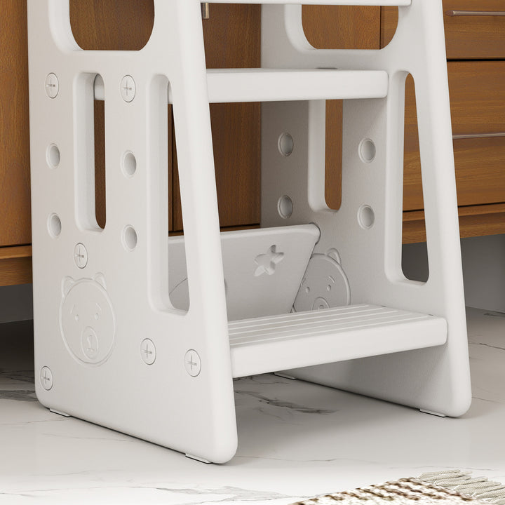 Kids Step Stool, Adjustable Standing Platform, Toddler Kitchen Stool, White