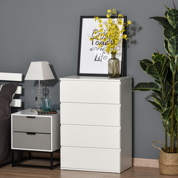 HOMCOM Chest of Drawers: 4-Drawer Storage Cabinet, White Tower Cupboard for Bedroom & Living Room | Aosom UK