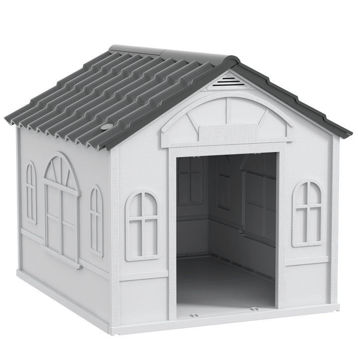 PawHut Plastic Weatherproof Dog House, Grey