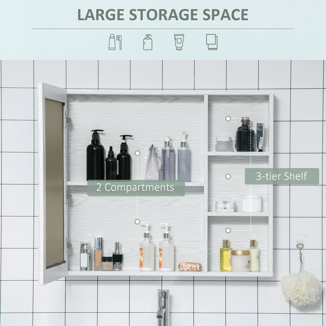 kleankin Bathroom Cabinet Wall Mounted, Aluminium Storage Organiser with Single Mirrored Door and 3