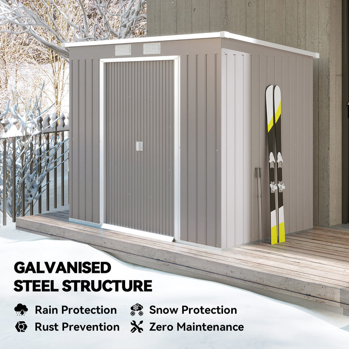 7 x 4ft Galvanised Steel Garden Shed, with Foundation Kit - Grey