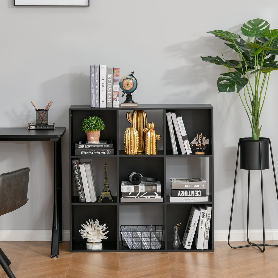 3-tier 9 Cubes Storage Unit Particle Board Cupboard Bookcase Organiser Home Office Shelves, Black