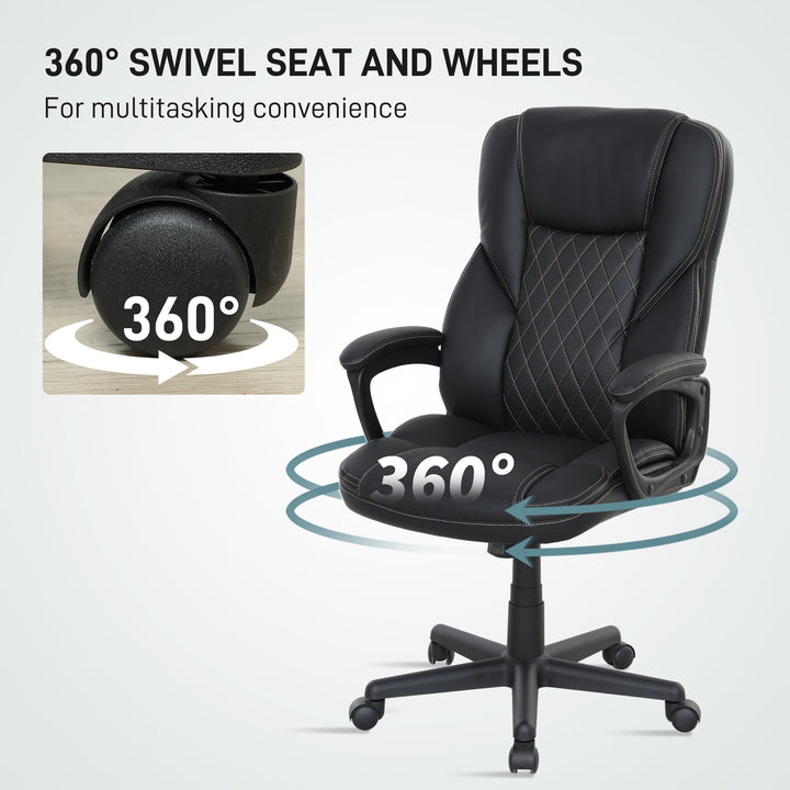 High Back Executive Office Chair, PU Leather Swivel Desk Chair with Tilt Function, Armrests and Adjustable Height for Home Office, Black