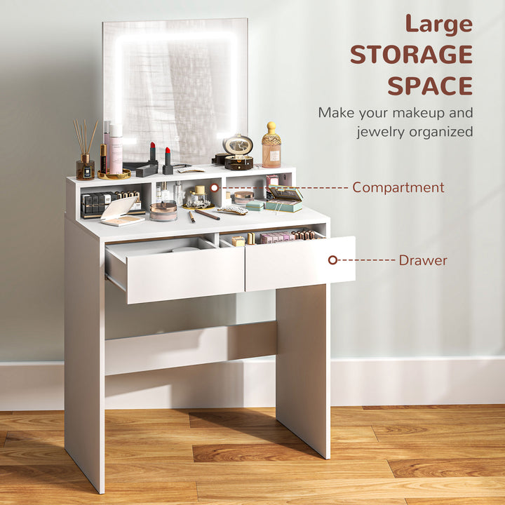 Storage Dressing Table, with LED Light Mirror - White