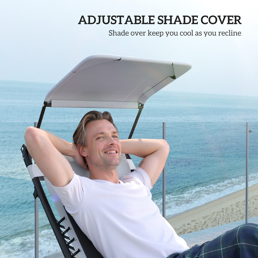 Zero Gravity Lounger Chair Set of 2, Folding Reclining Patio Chair with Shade Cover, Padded Seat, Cup Holder, Soft Cushion and Headrest for Poolside, Camping, Light Grey