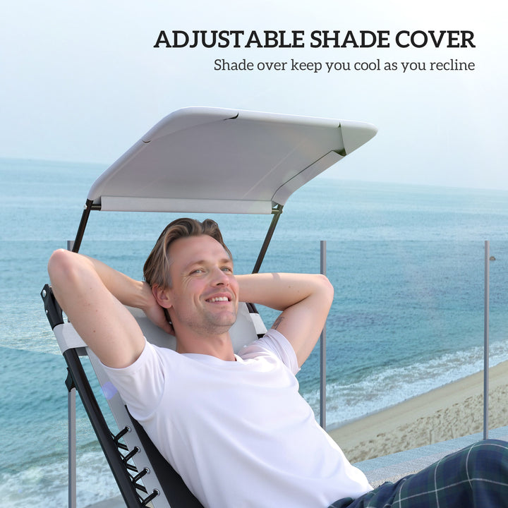 Zero Gravity Lounger Chair Set of 2, Folding Reclining Patio Chair with Shade Cover, Padded Seat, Cup Holder, Soft Cushion and Headrest for Poolside, Camping, Light Grey