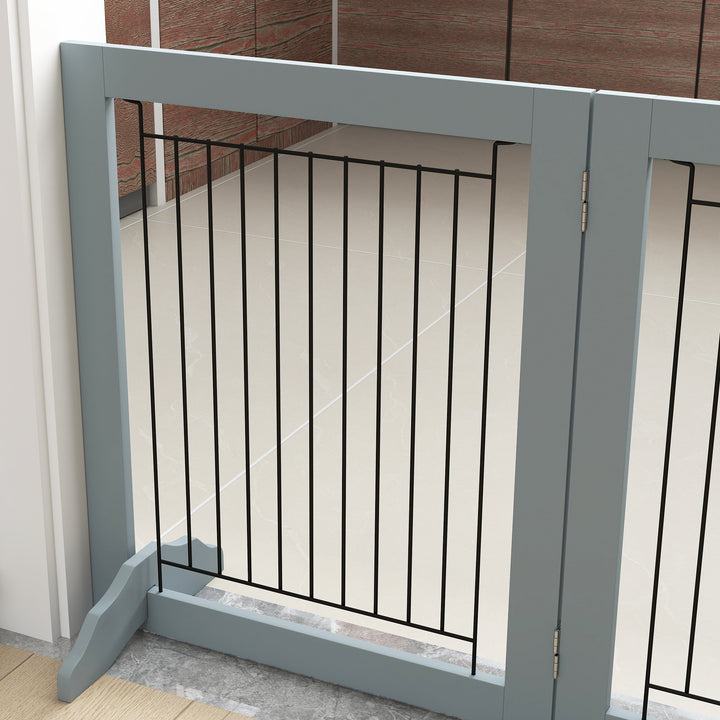 Foldable Pet Gate, with Three Panels & Two Support Feet - Grey