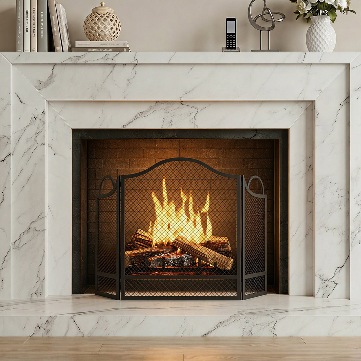 3-Panel Folding Fireplace Screen for Hearth Protection - view 2