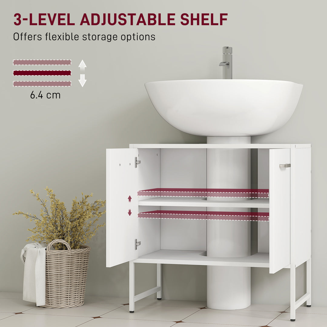 Bathroom Vanity Unit, Under Sink Storage Cabinet with Soft-Close Doors for Basin without or with Pedestal, White