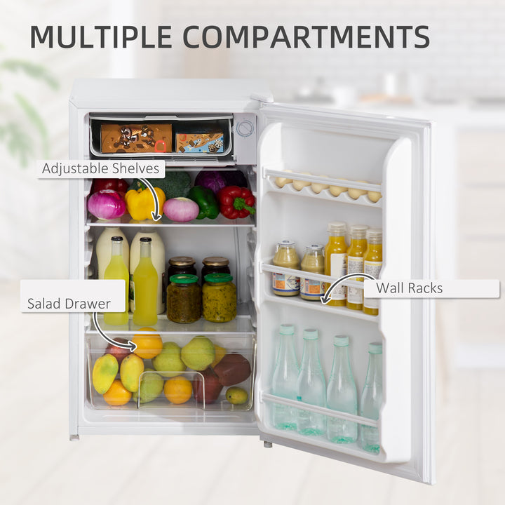 MCL 91 Litre Freestanding Under Counter Fridge Freezer, Small Fridge with Chiller Box, Adjustable Thermostat, 47.5cm Wide, White
