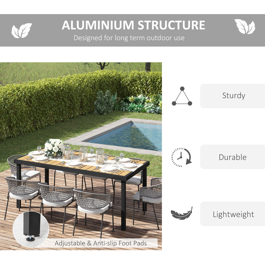 MCL Aluminium Outdoor Garden Dining Table for 8 People, Faux Wood Top, for Garden, Patio, 190 x 90 x 74 cm, Natural
