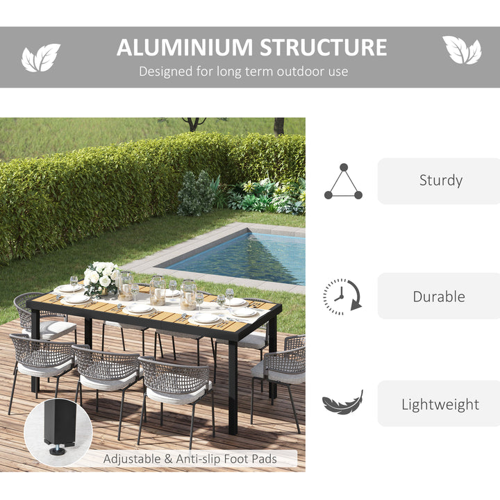 MCL Aluminium Outdoor Garden Dining Table for 8 People, Faux Wood Top, for Garden, Patio, 190 x 90 x 74 cm, Natural