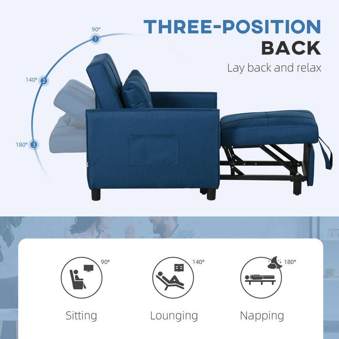 Linen-Look Single Chair Bed - Blue