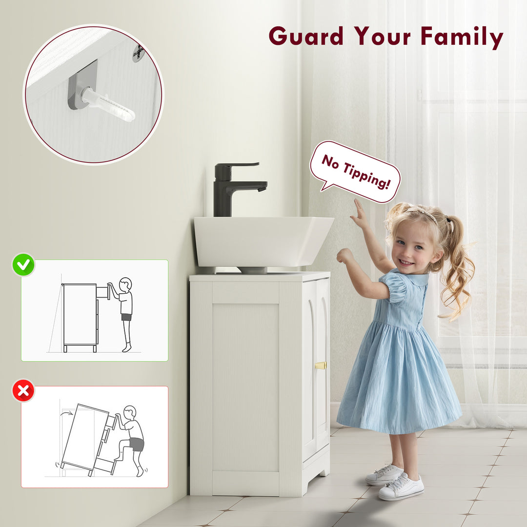 Under Sink Bathroom Cabinet with 2 Arch Doors - White