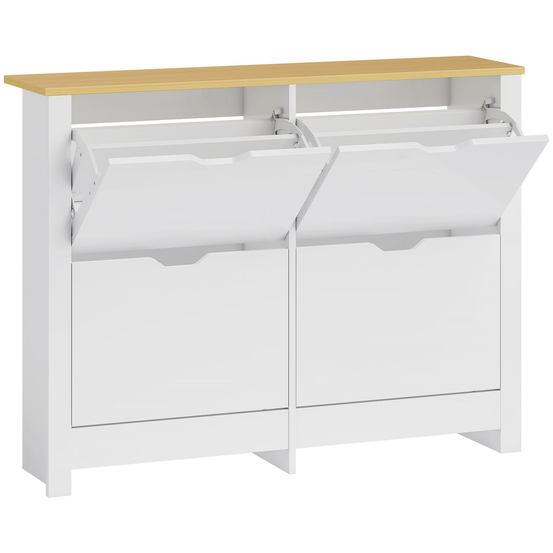 Slim Shoe Cabinet, Narrow Shoe Cupboard with 4 Flip Drawers, Adjustabl