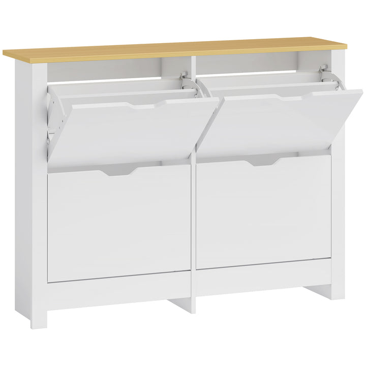 Slim Shoe Cabinet, Narrow Shoe Cupboard with 4 Flip Drawers, Adjustabl