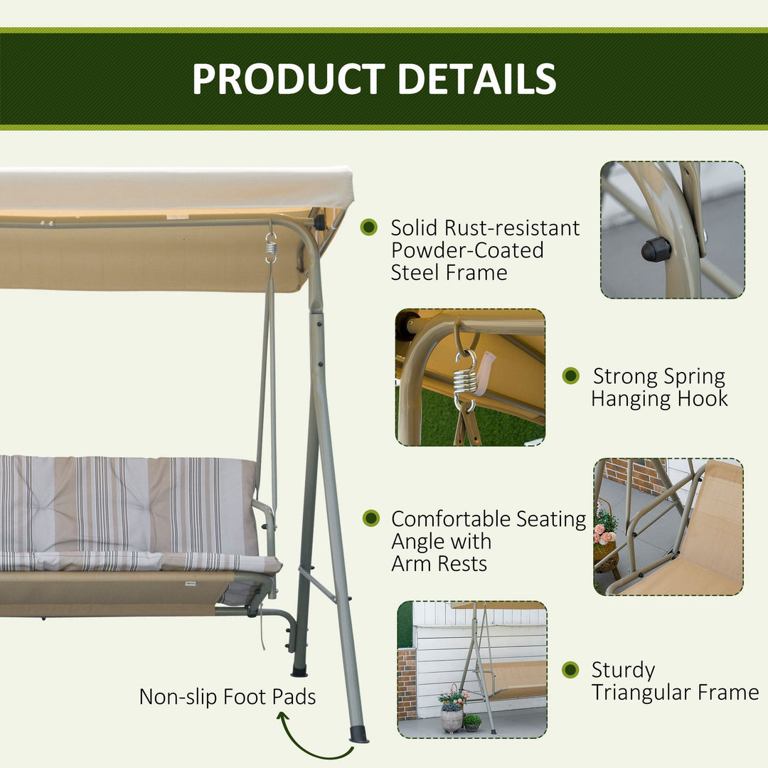 Three-Seater Garden Swing Seat - Light Brown