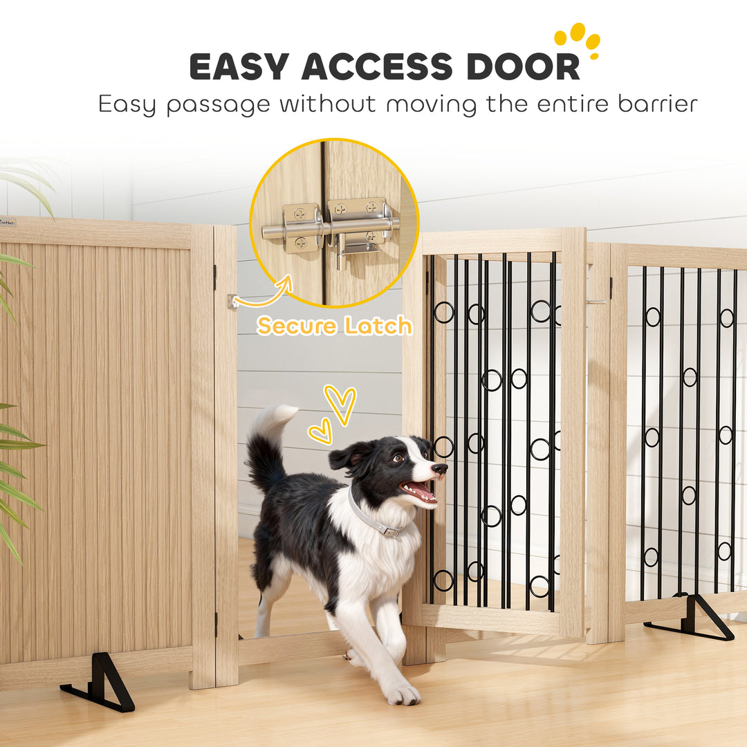 4 Panel Freestanding Pet Gate, Indoor Dog Barrier with Lockable Door, 