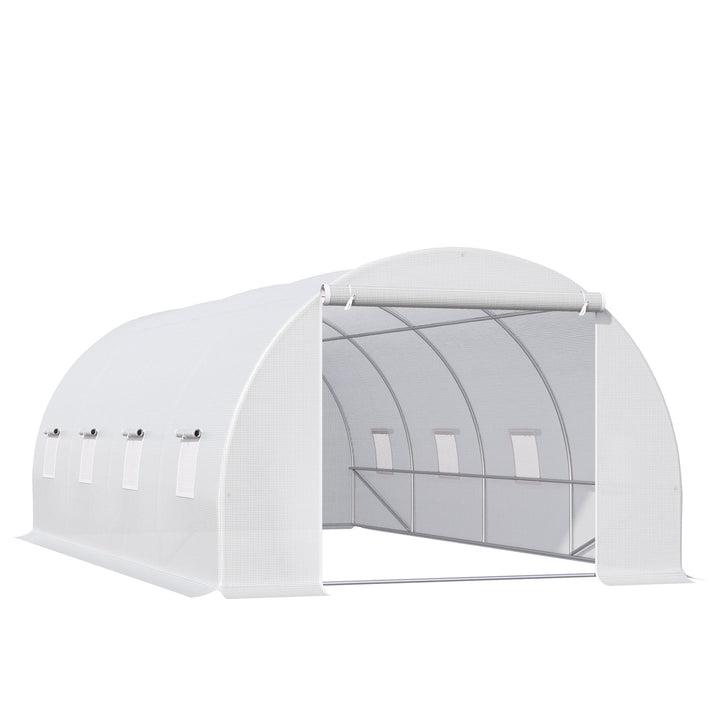 6 x 3 x 2 m Polytunnel Greenhouse, Walk in Polytunnel Tent with Metal Frame, Zippered Door and 8 Windows for Garden and Backyard, White