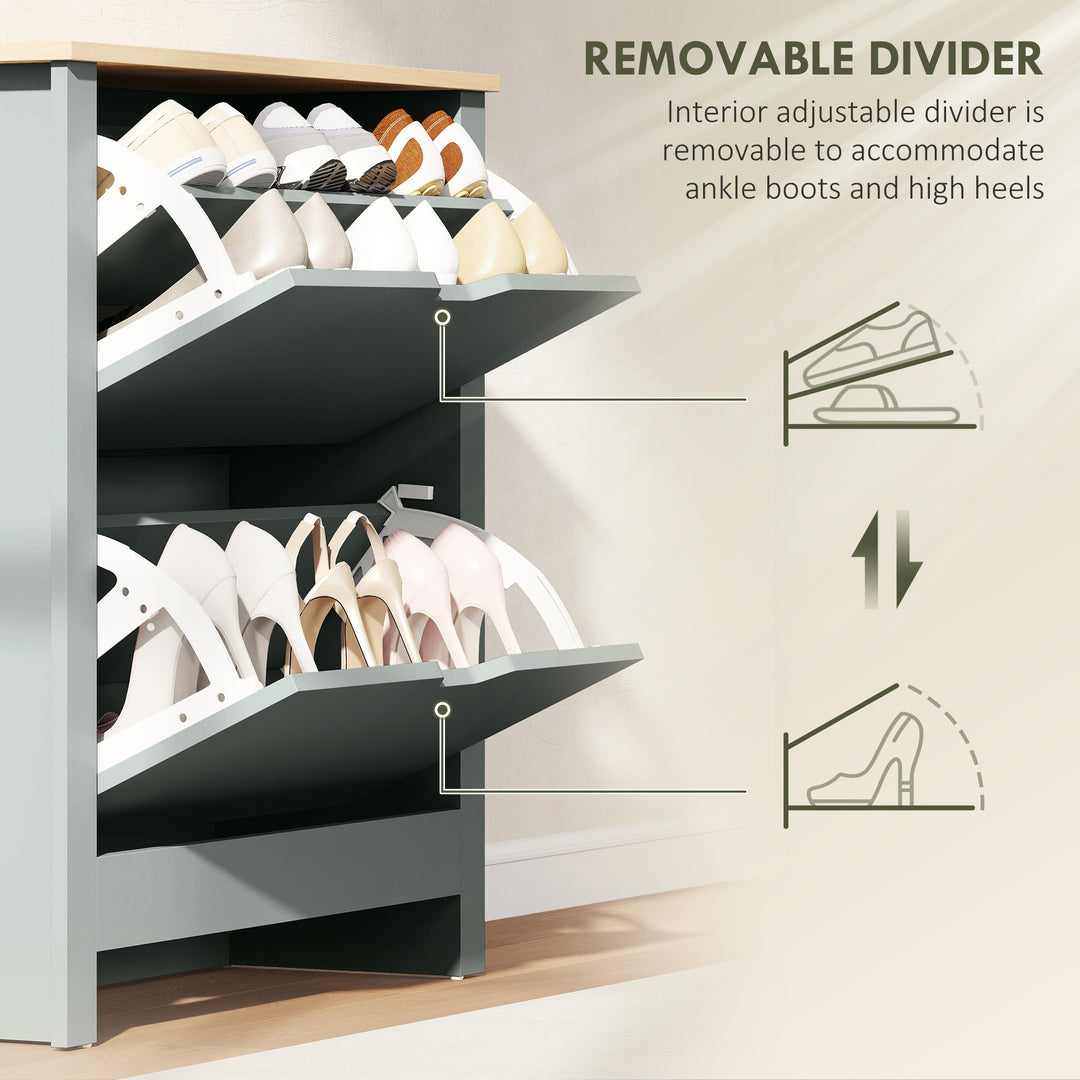 Slim Shoe Cabinet, Narrow Shoe Cupboard with 2 Flip Drawers, Adjustabl