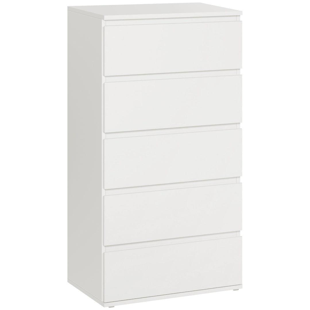 Chest of Drawers, 5 Drawers Storage Cabinet Floor Tower Cupboard for Bedroom Living Room, White