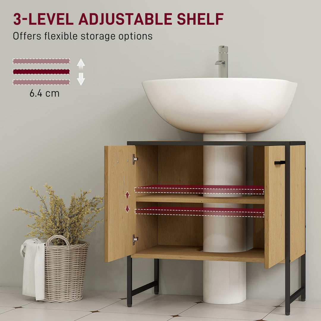 Bathroom Vanity Unit, Under Sink Storage Cabinet with Soft-Close Doors for Basin without or with Pedestal, Natural