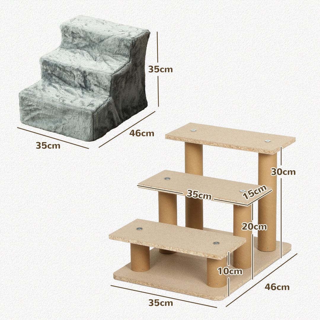 Three-Step Dog Stairs, with Washable Plush Cover, for High Bed Sofa, Dog Stairs for Small Dog and Cat - Light Grey