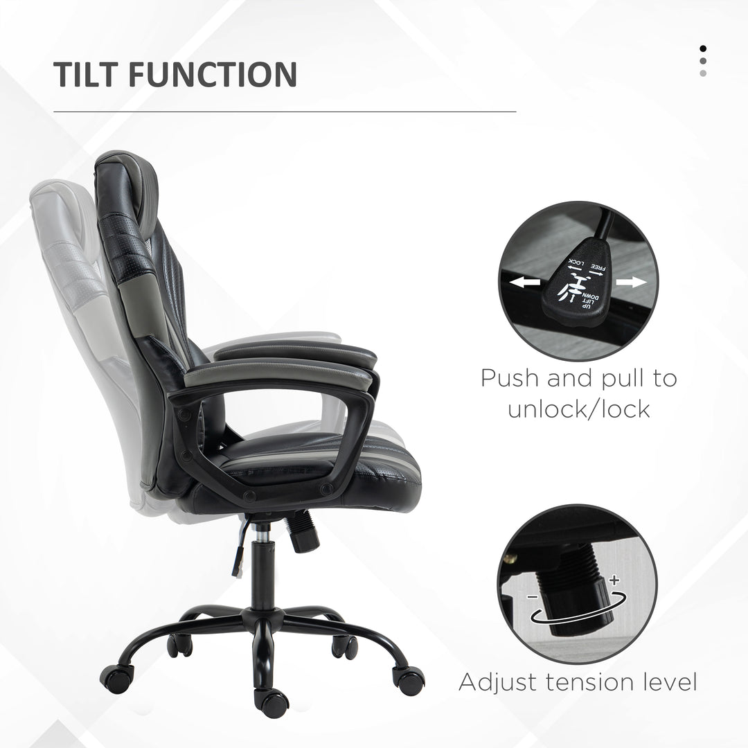 Computer Gaming Chair, Desk Chair with Breathable PU Leather Back and Seat, Soft Padded Armrests and Rolling Wheels for Adults and Gamers, Black