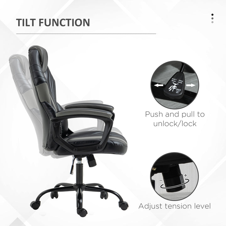 Computer Gaming Chair, Desk Chair with Breathable PU Leather Back and Seat, Soft Padded Armrests and Rolling Wheels for Adults and Gamers, Black