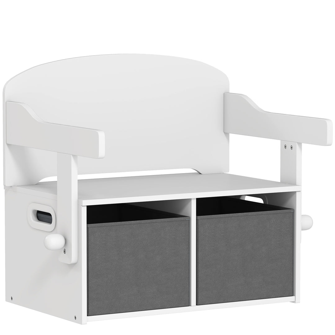3 in 1 Kids Storage Bench, Convertible Children Table and Chair Set with 2 Fabric Bins, Toy Storage Box