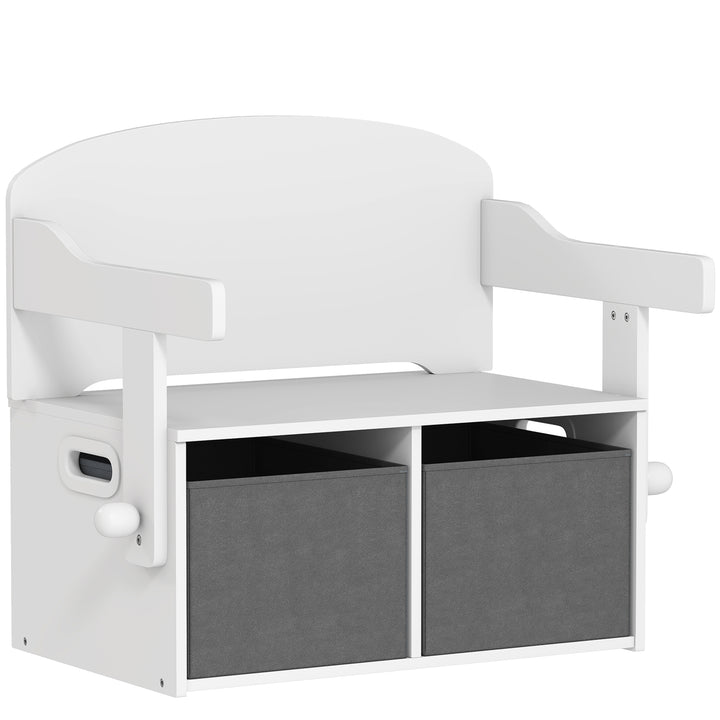 3 in 1 Kids Storage Bench, Convertible Children Table and Chair Set with 2 Fabric Bins, Toy Storage Box