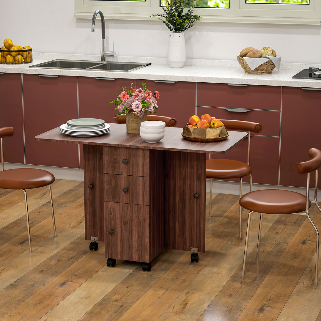 Multi-Storage Six-Person Drop Leaf Dining Table - Distressed Brown