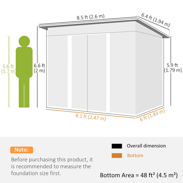 8.5 x 6ft Metal Shed with Lightsky Panels, Garden Storage Tool House with Double Doors for Garden, Patio and Lawn, Green