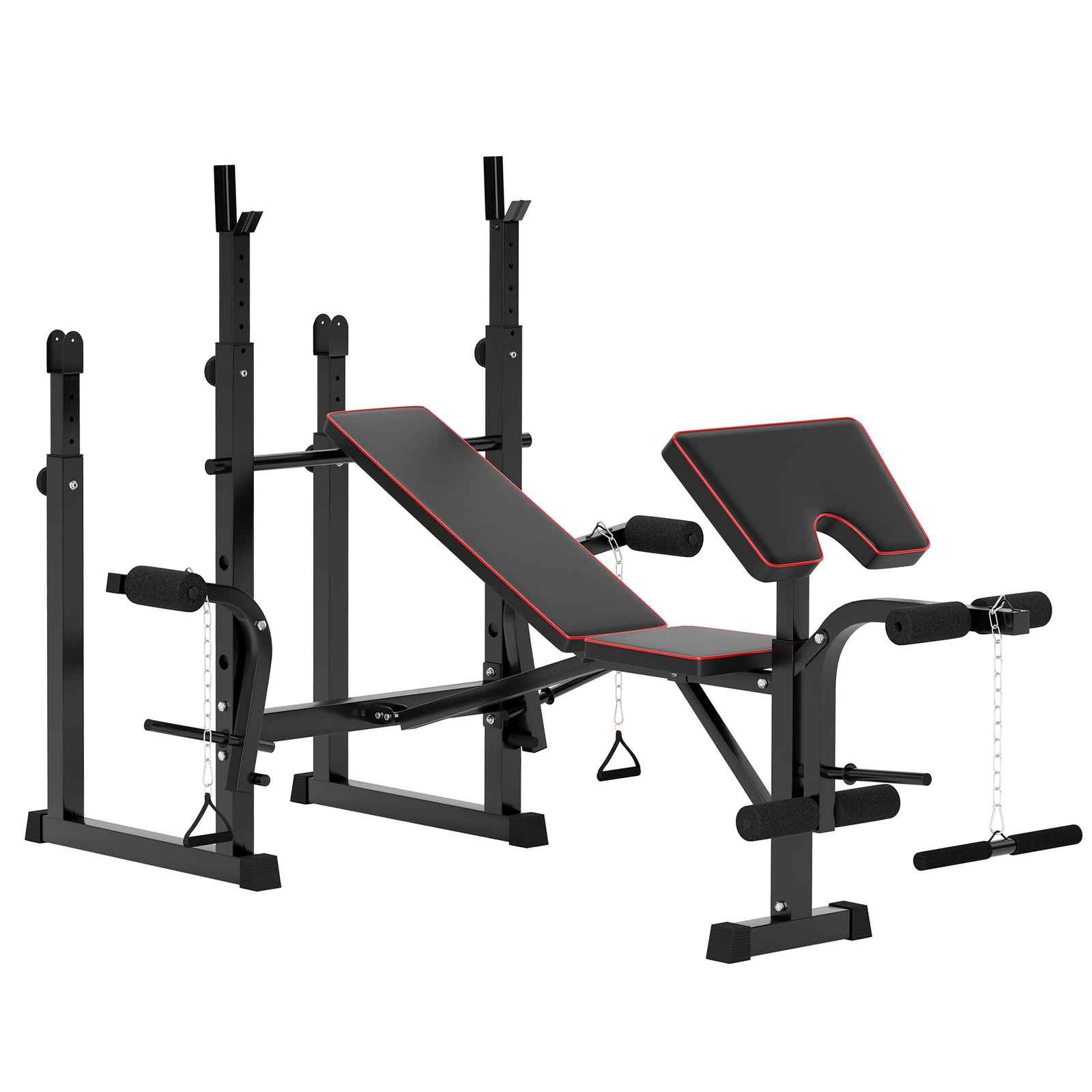 SPORTNOW Weight Bench with Two Barbell Racks, Leg Curl Machine, Preacher Curl Bench, Black