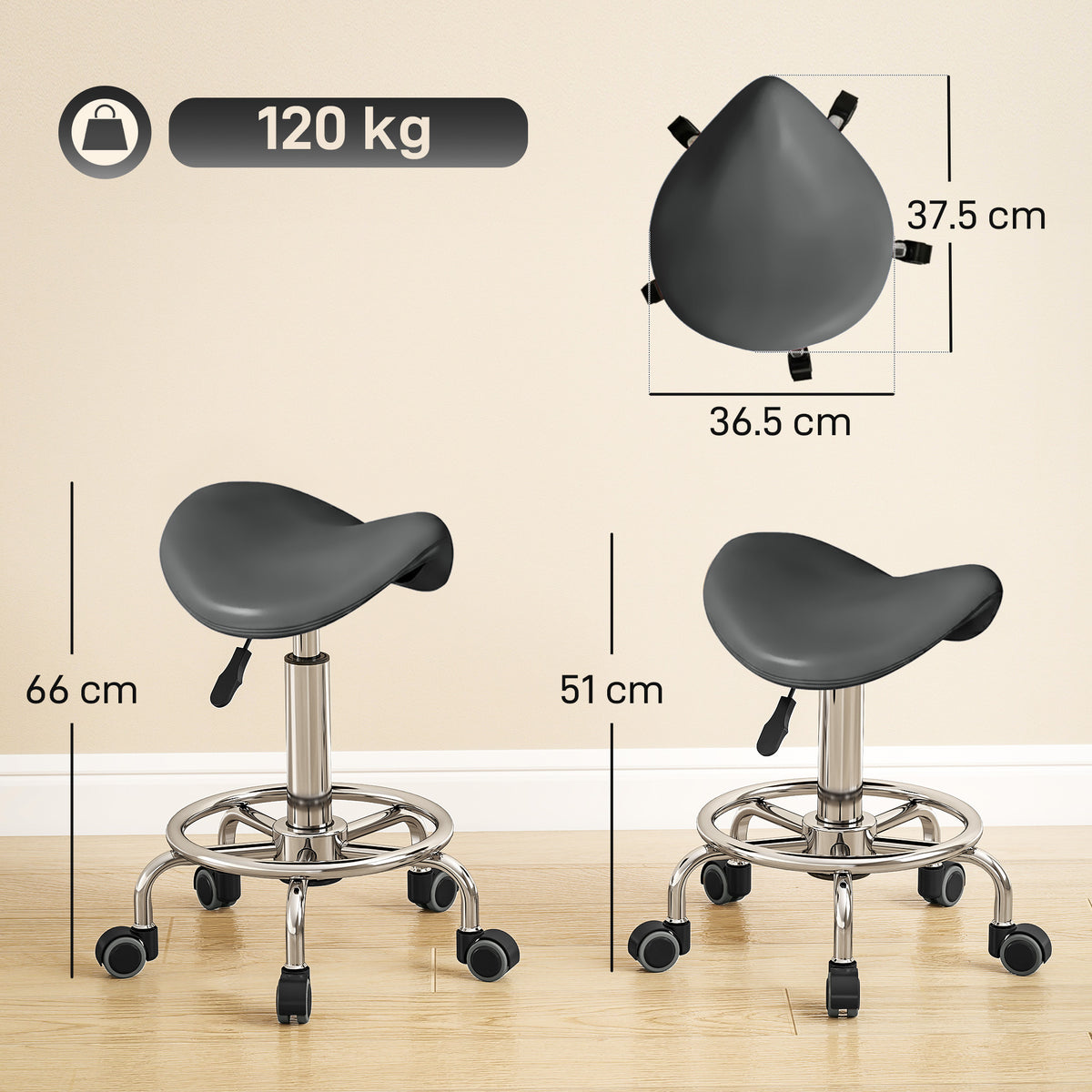 Salon Saddle Stool, Rolling Saddle Chair for Massage, Spa, Clinic, Bea