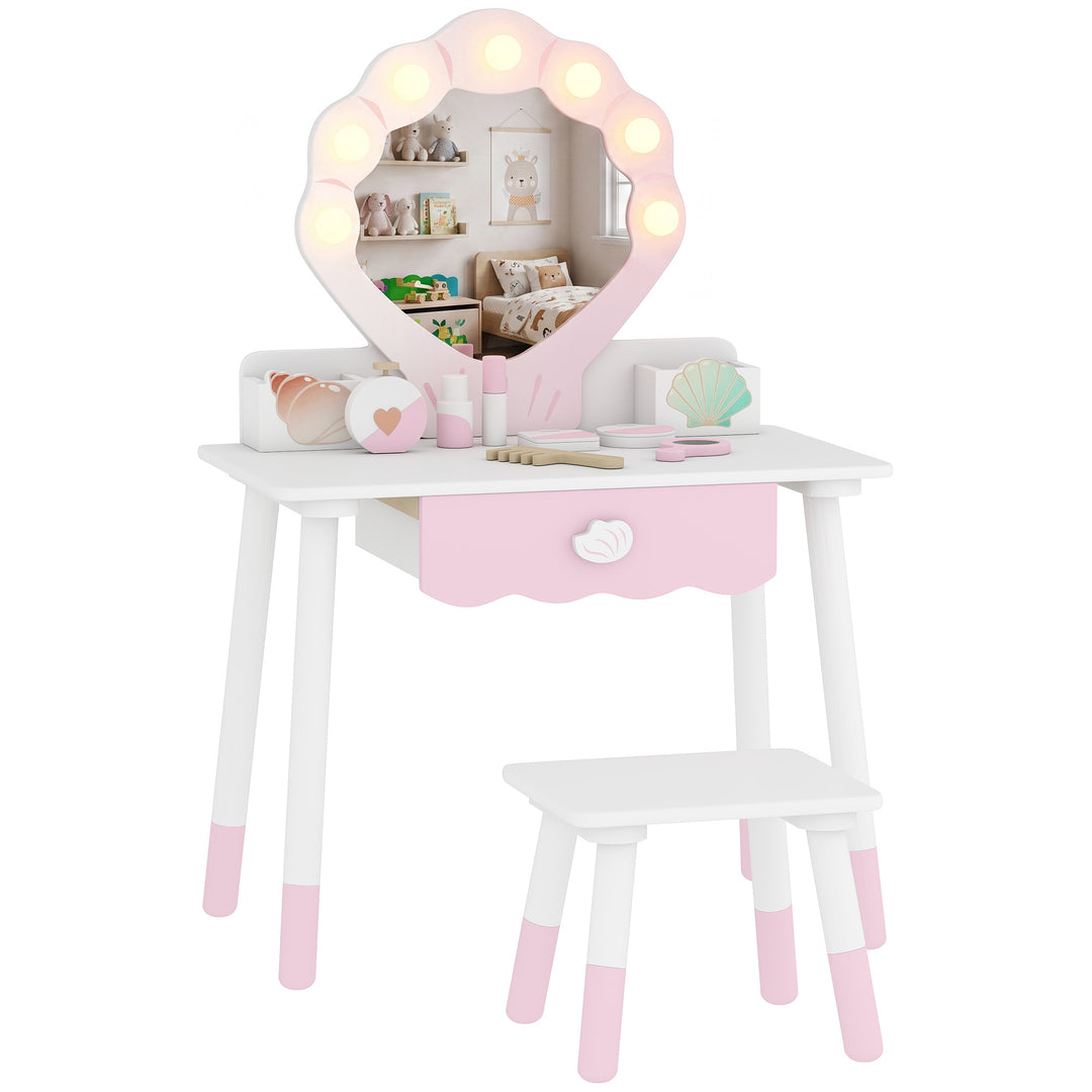 Kids Vanity Set, Kids Dressing Table with Chair, Acrylic Mirror, Light