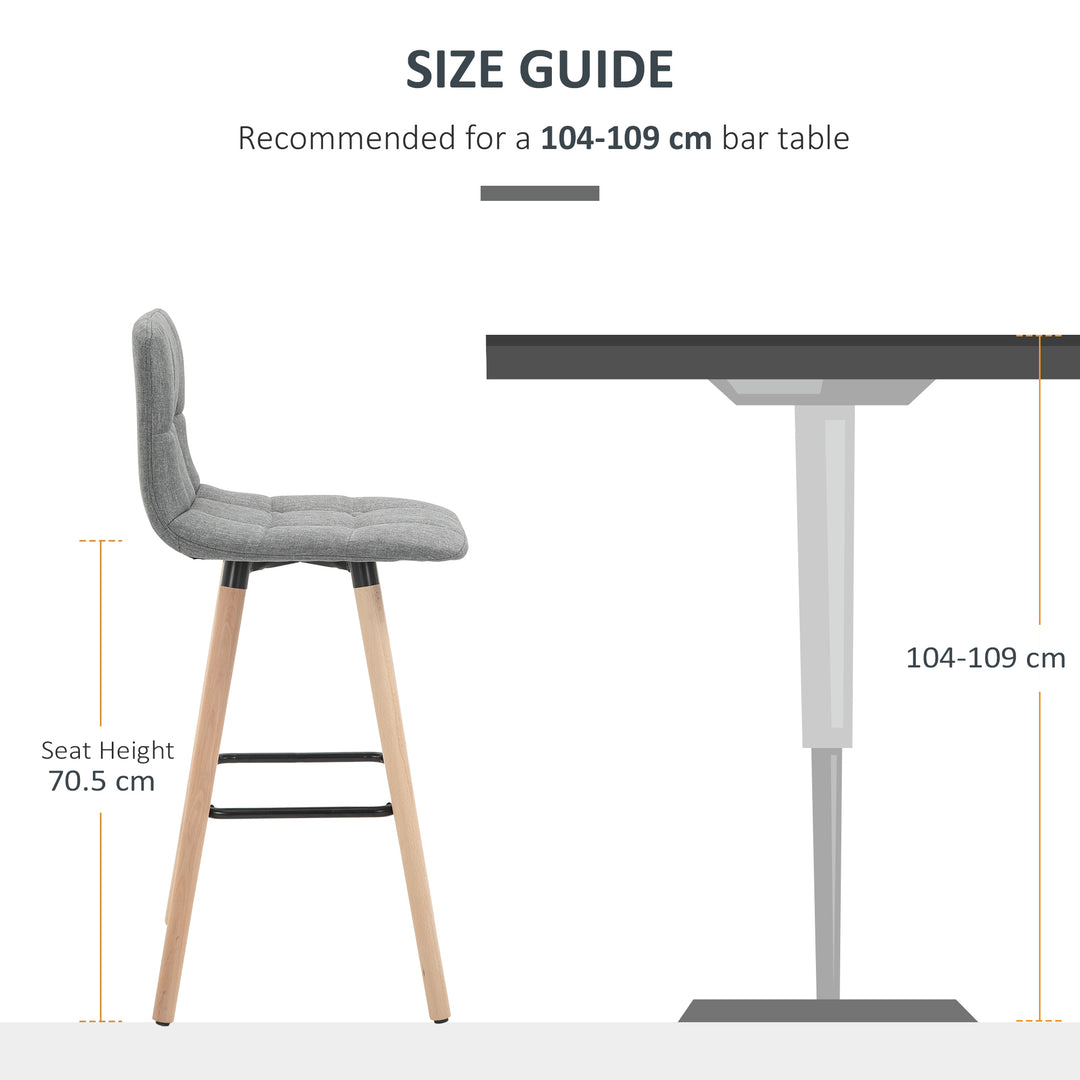 HOMCOM Bar Chair Set of 2 Armless Button-Tufted Counter Height Bar Chairs with Wood Legs & Footrest, Bar Stool, Grey | Aosom UK