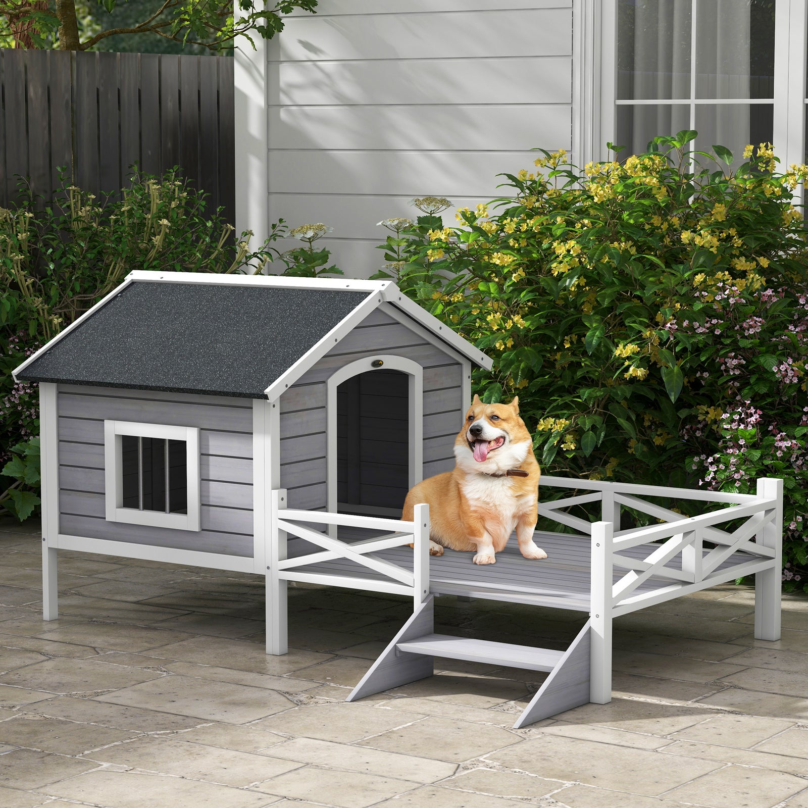 Small/Medium Dog House with Porch, Grey