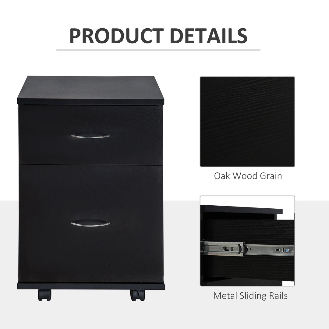 Two Drawer Filing Cabinet with Wheels- Black Wood Grain