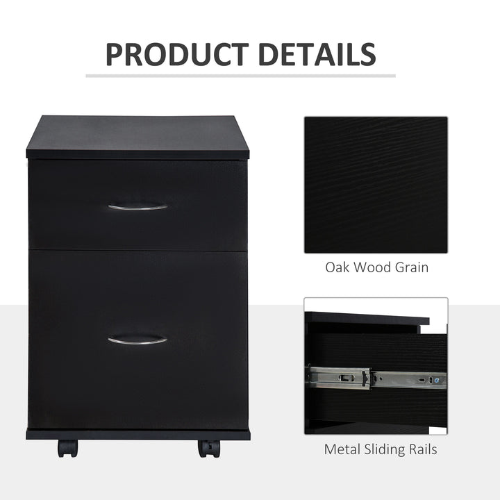 Two Drawer Filing Cabinet with Wheels- Black Wood Grain