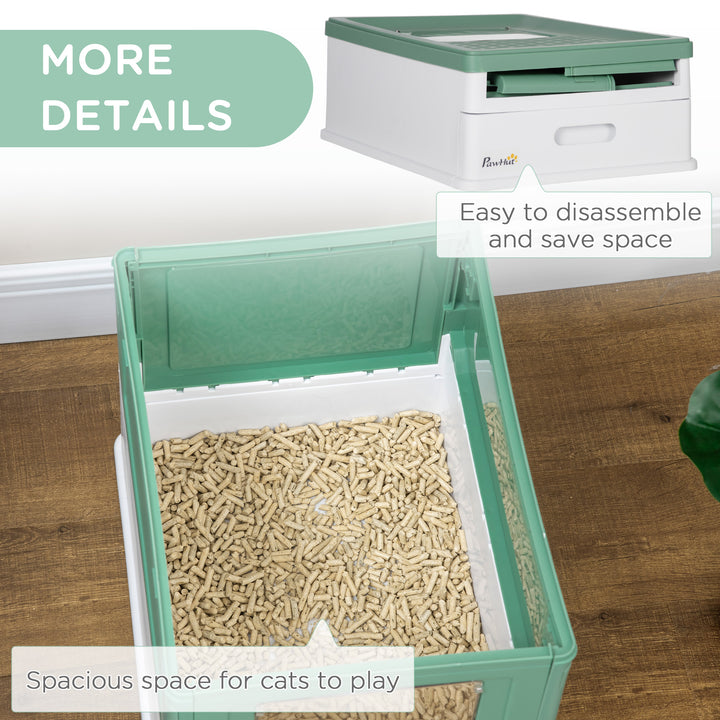 PawHut Enclosed Cat Litter Box with Scoop, Front Entry & Top Exit, Spacious Portable Pet Toilet, 47.5 x 35.5 x 36.7 cm, Green | Aosom UK