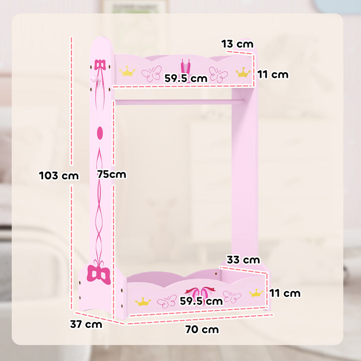 AIYAPLAY Kids Clothes Rail with Two Shelves, for 3-8 Years, Pink