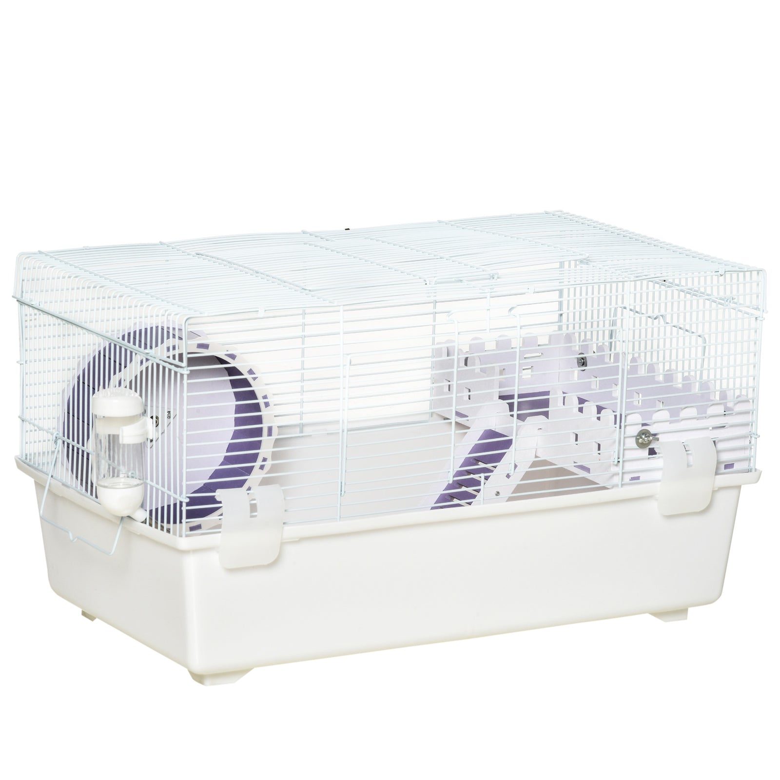 2 Tier Hamster Cage, Gerbil Cage with Exercise Wheel, Water Bottle, Ladder, White