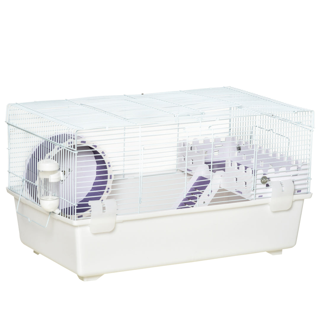 MCL 2 Tier Hamster Cage, Gerbil Cage with Exercise Wheel, Water Bottle, Ladder, White