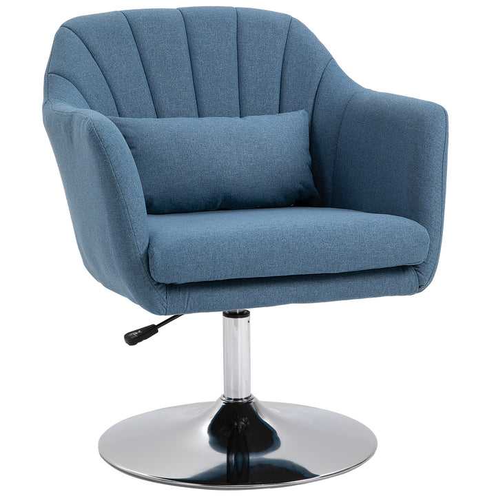 Swivel Linen Fabric Accent Chair for Living Room Contemporary Vanity Armchair with Adjustable Height Thick Cushion Lumbar Support Armrest for Bedroom Office Blue