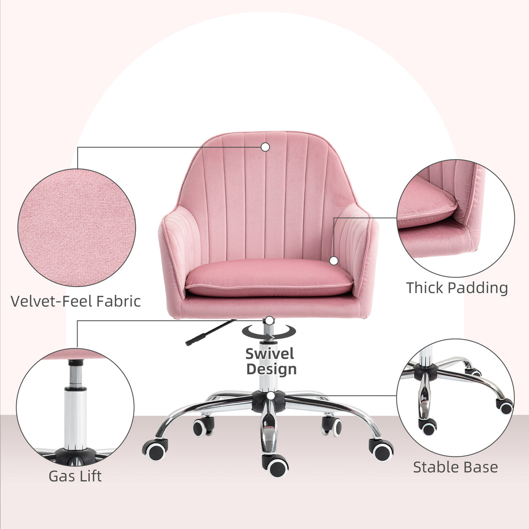 Velvet-Feel Tub Office Chair, with Seat Cushion - Dark Pink