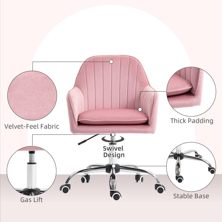 Velvet-Feel Tub Office Chair, with Seat Cushion - Dark Pink