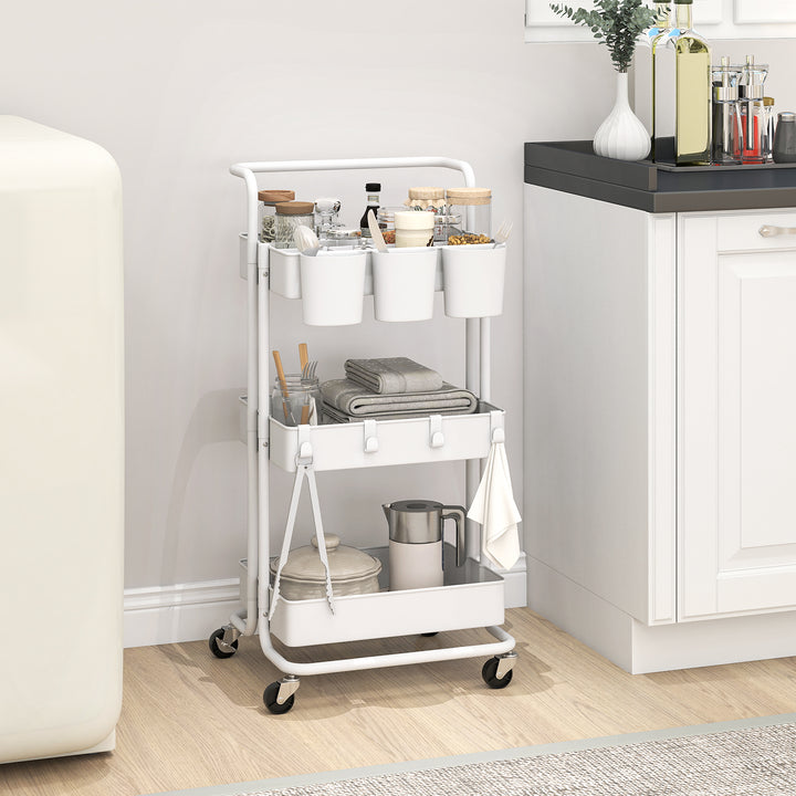MCL Three-Tier Home Trolley, with Handle and Wheels - White